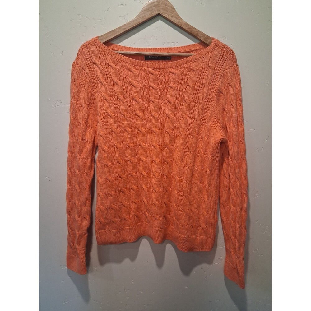 Polo Ralph Lauren  Womens XXL Cable Knit Sweater Pull Over Orange Coral Preppy
